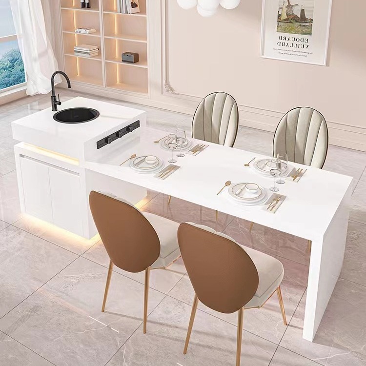 Island Table Integrated Retractable Rock Board Home Mid-island Table Light Luxury Modern Multi-functional Storage Cooking Table Bar Counter