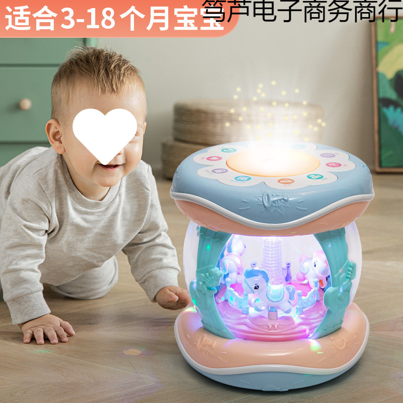 Игрушка для младенцев, музыкальный хлопковый барабан 0-6-12 месяцев, раннее образование, карусельный ручной барабан, перезаряжаемый