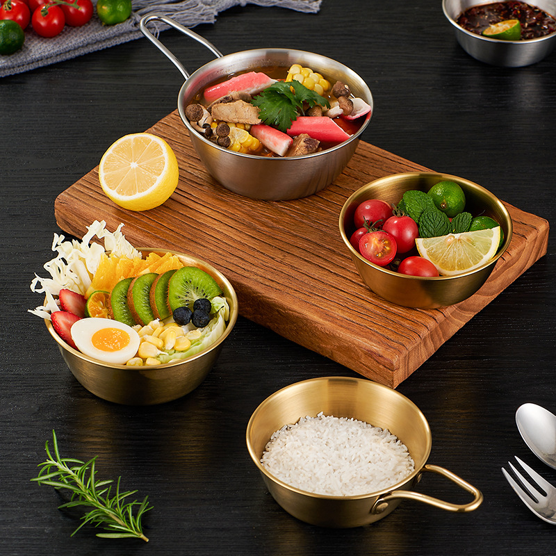 316 Stainless Steel Golden Rice Wine Bowl with Handle Snack Bowl Korean Restaurant Bowl Dipping Sauce Seasoning Small Bowl