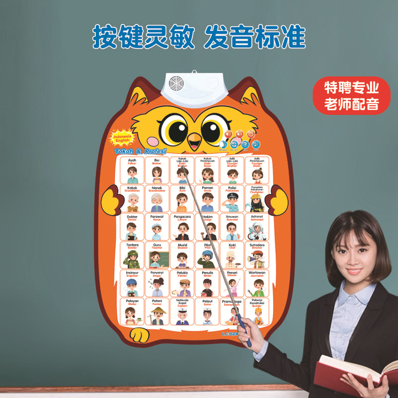 Cross-Border Indonesian Audio Early Education Wall Chart for Young Children to Read and Pronounce Literacy Owl-Shaped Wall Sticker Toys