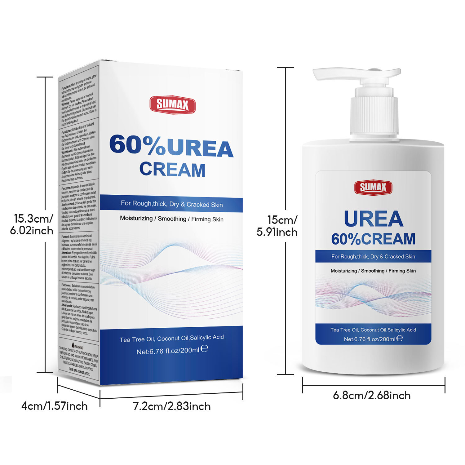 Sumax Cross-Border Export English Packaging Amazon Temu200Ml White Bottle Urea Foot Cream