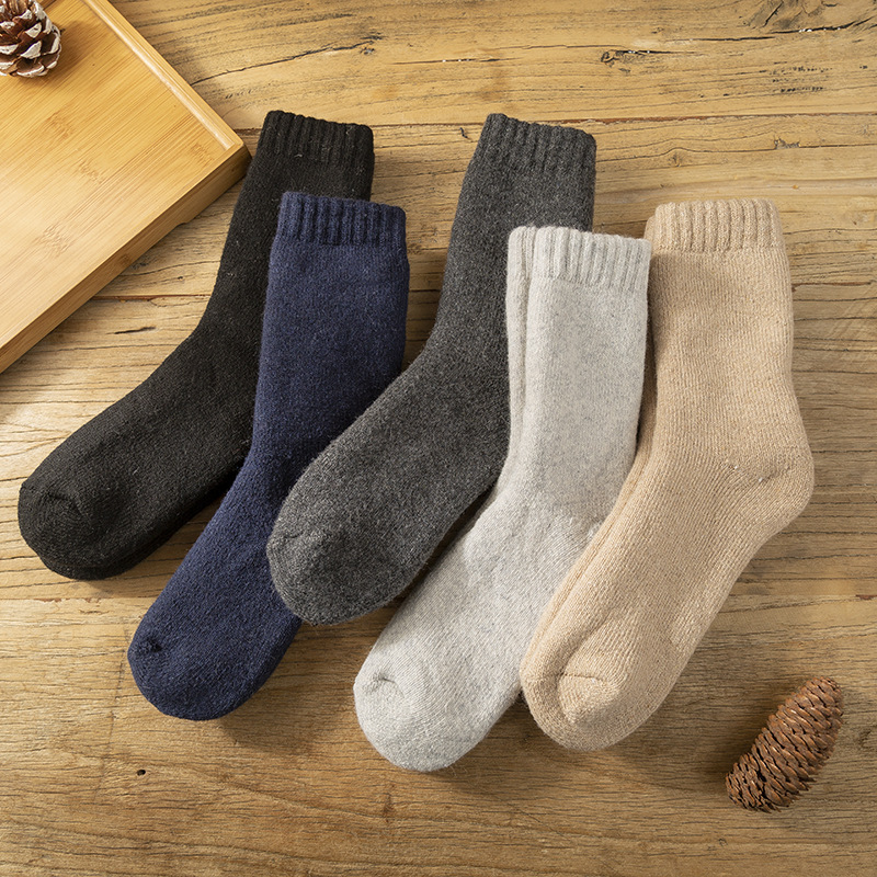 Новые утолщенные однотонные длинные шерстяные носки для мужчин и женщин, теплые носки средней длины для повседневного использования