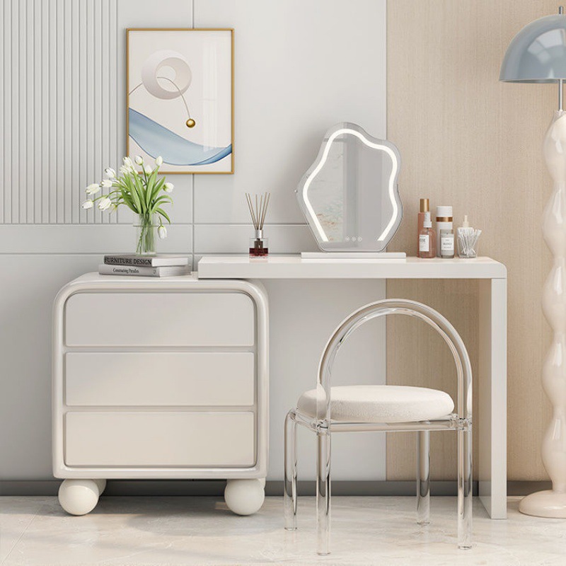 Простая кремовая туалетная столик из массива дерева, интегрированный шкаф для хранения, для маленькой квартиры, французский туалетный столик