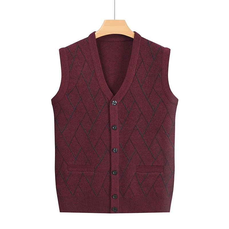 Source Factory Middle-Aged and Elderly Men's Grandpa Clothing Dad Cardigan Knitwear Men's Vest Knitwear Vest Outwear Autumn Vest
