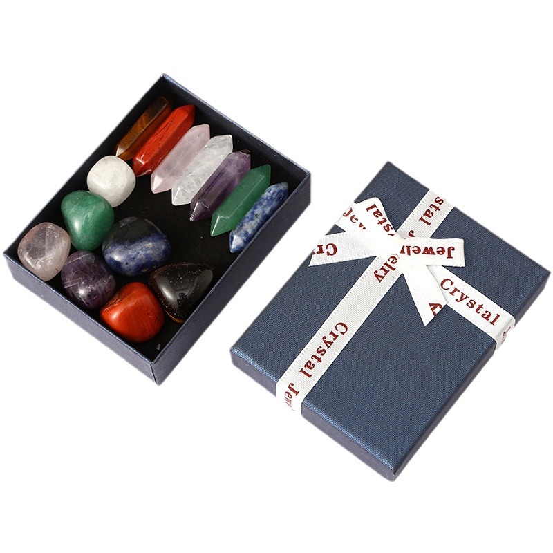 Cross-border Hot Sale Natural Colorful Crystal Hexagon Column Love Original Stone Combination Rolling Stone Ore Specimen Gift Box suit