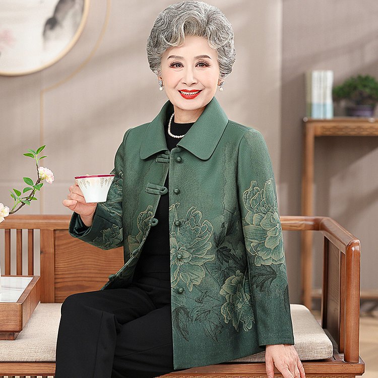 Mom's Spring and Autumn New Coat Middle-aged and Elderly Women's Loose Old Lady's Autumn Western Style Grandma Flower Clothes