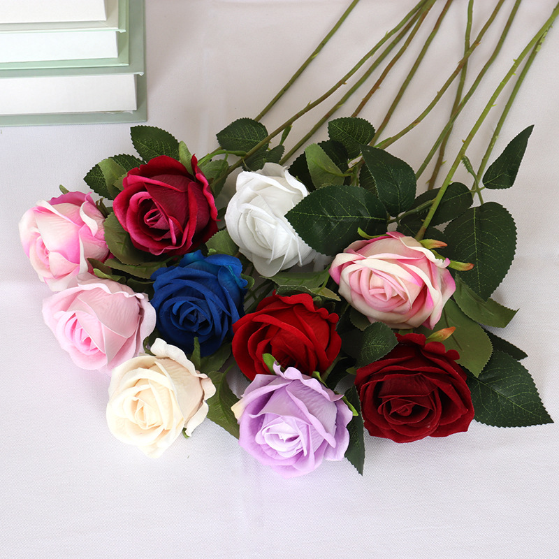 Artificial flannelette rose artificial fake flower Valentine's Day wedding decorative flower rose wall waterfall wholesale