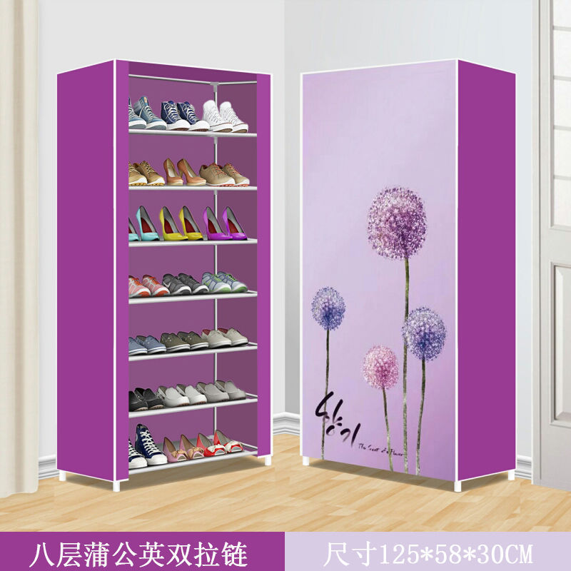 Simple Shoe Cabinet with Zipper, Simple Shoe Rack with Dust Cover, Korean Steel Pipe Single Row Door Storage Rack
