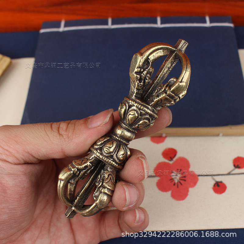 Тибетский ручной инструмент латунный пестик важра с пятью прядями