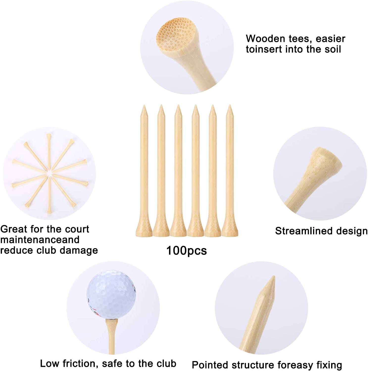 Golf Bamboo Nails 42mm 54mm 70mm 83mm Golf Original Bamboo Nails Golf Nails