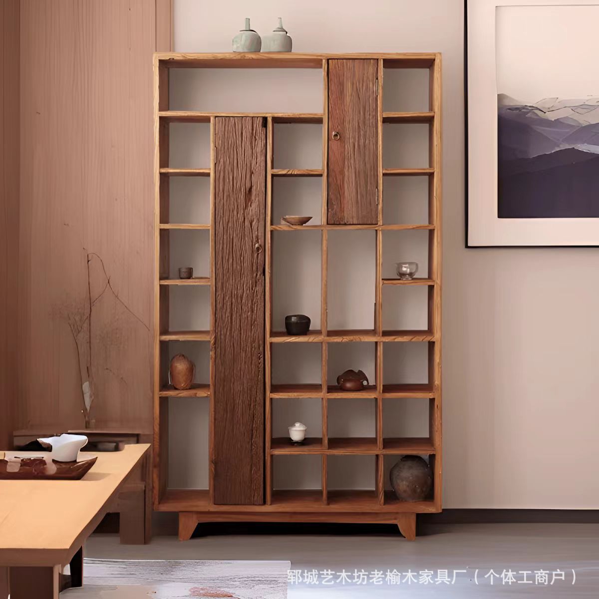 Тихий стиль, старый деревянный стеллаж из вяза, антикварный, в китайском стиле, для домашнего входа, гостиной, чайного набора, ручная работа, маленький многоуровневый