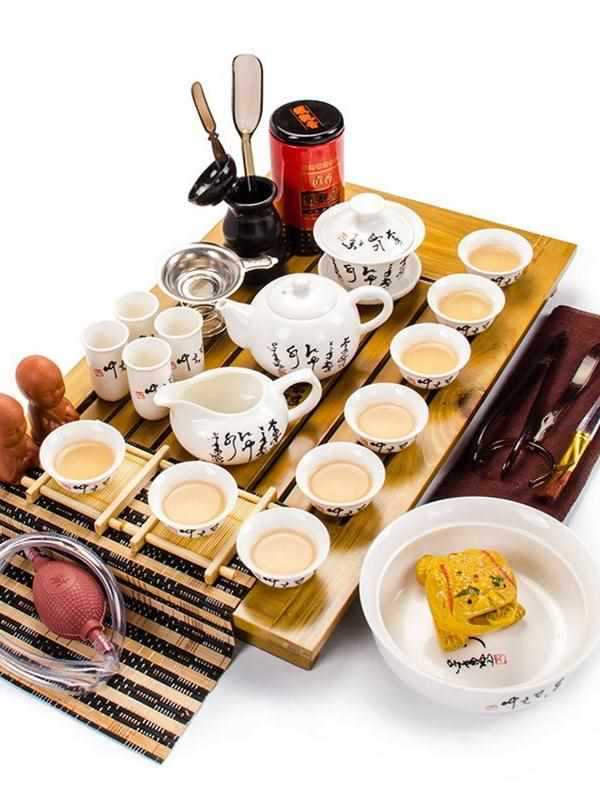 ✅ Kung Fu Tea Set Household Complete Set Ceramic Purple Sand Kung Fu Tea Set Solid Wood Tea Tray Tea Table Tea