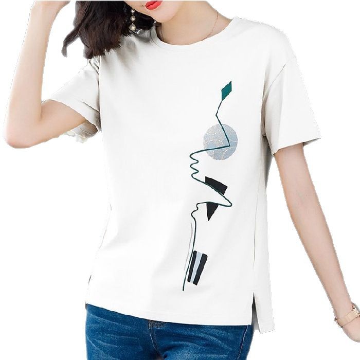 New Summer chubby girl Shirt Short-sleeved Mom T-shirt Loose plus size Shirt Women's Summer 2025 New Loose Printed Top