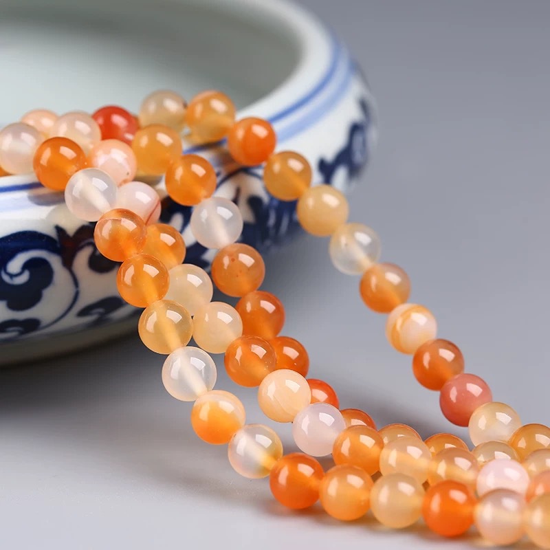 Натуральные агатовые бусины Huige Fang, круглые бусины, DIY ювелирные аксессуары, оптовая продажа красных и белых агатовых бусин