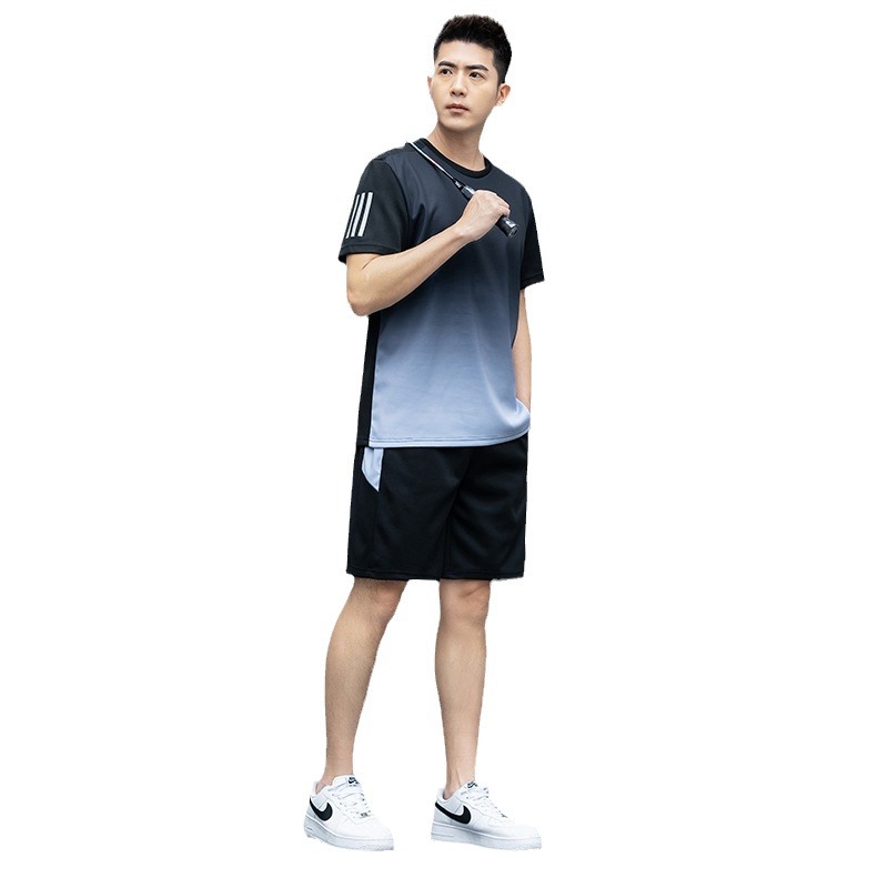 Men's Running Quick-drying Sports suit Men's Summer Ice Silk Plus Fertilizer Plus Coat Shorts Short-sleeved Sportswear suit Summer