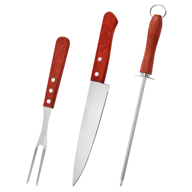 Spot New Barbecue Three-Piece Grill Set Wooden Handle Stainless Steel Outdoor Camping Barbecue Utensil Set