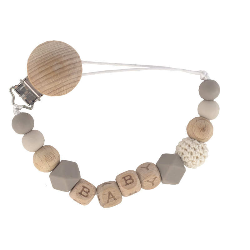 INS Nordic Style Maternal and Infant Products Pacifier Beech Wood Silicone Pacifier Chain Amazon Foreign Trade Anti-drop Chain