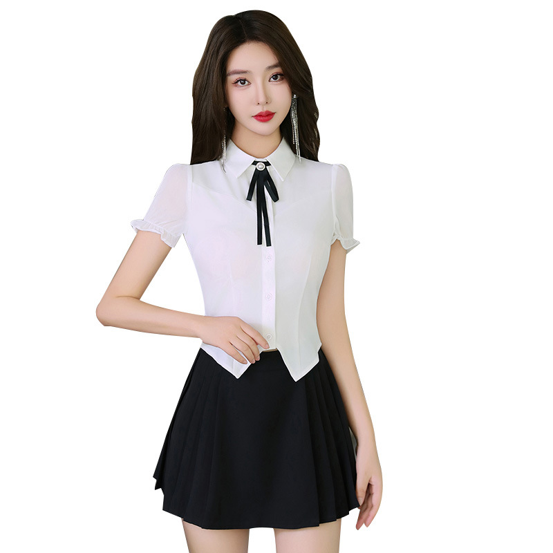 8229 New Foot Bath Foot Therapy Technician Work Clothes Hotel Sauna Women's Temperament Shirt Pleated Skirt suit