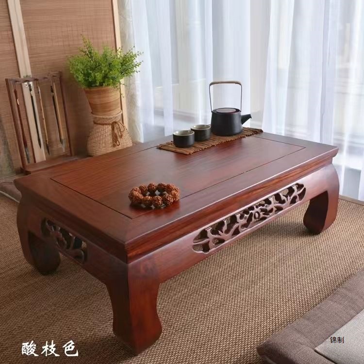 Elm Tatami Tea Table, Japanese-Style Table, Bay Window Table, Low Table, Traditional Chinese-Style Solid Wood Balcony Study Table