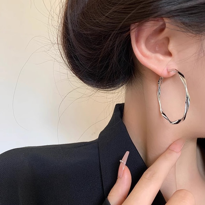 Ins cold style simple light luxury high-end feeling ear buckle temperament geometric earrings female online celebrity retro ear jewelry wholesale