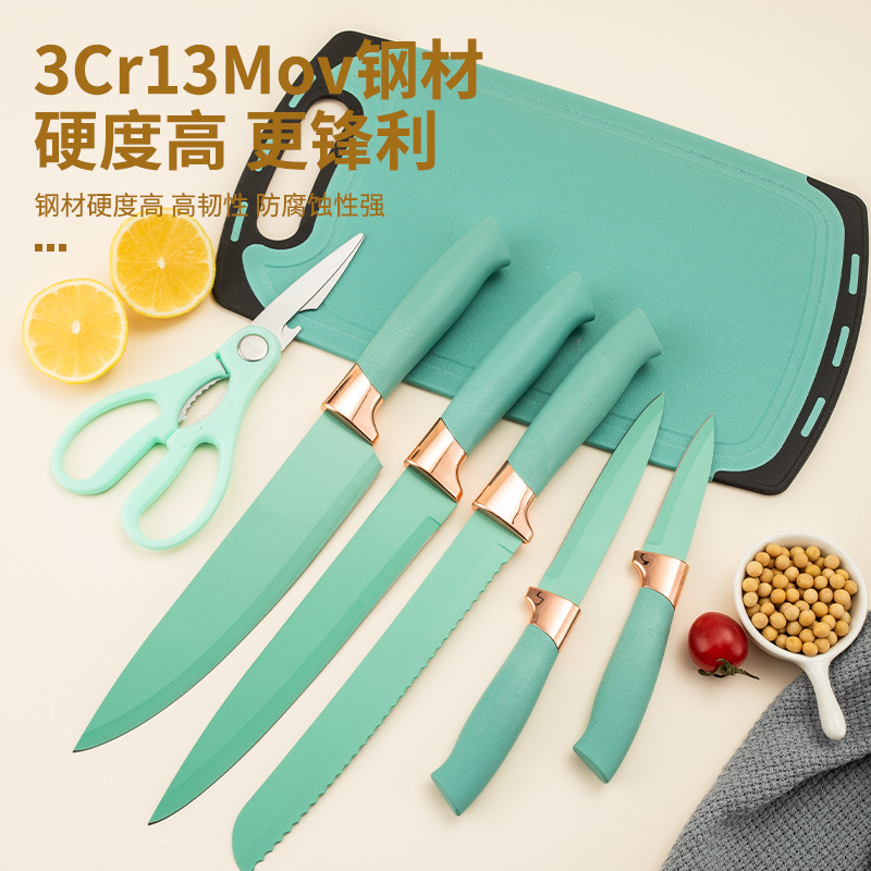 Factory Direct silicone 19-piece wooden handle kitchenware suit knife scissors chopping board spatula spoon kitchenware combination wholesale