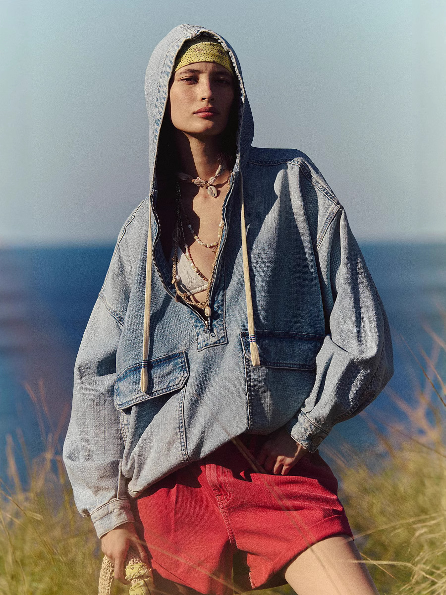 25 years Europe and the United States cross-border autumn new fashion loose casual wash hooded Denim long sleeve jacket 89140