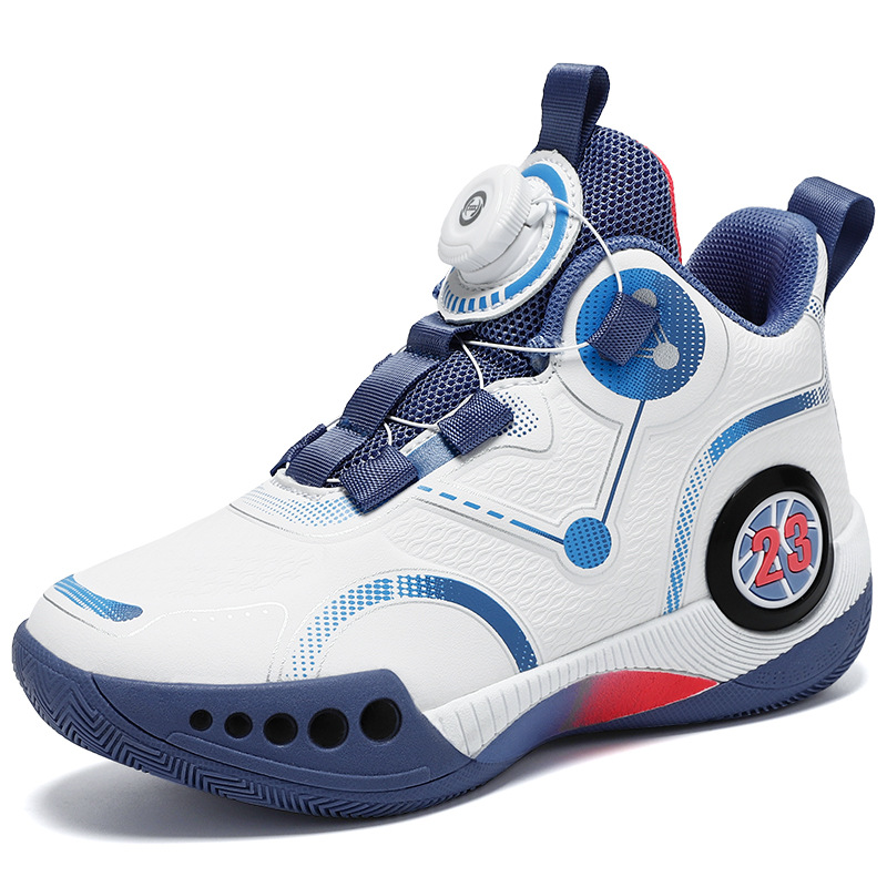 Basketball Shoes New Leather Rotary Buckle Children's Shoes Youth Basketball Shoes sneaker Parent-Child Practical Sports Shoes