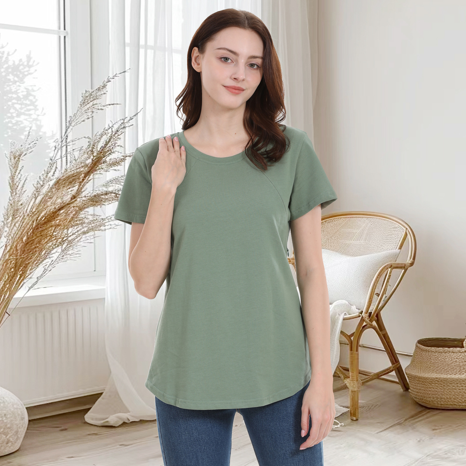 Cross-border Europe and the United States pregnant women's top breast-feeding clothes outside wear loose pregnant women's short-sleeved t-shirt breast-feeding clothes summer plus size S-5XL