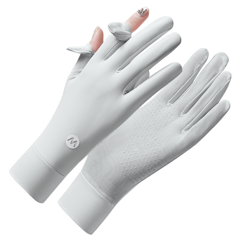 Summer Sun Protection Gloves Women's Ice Silk Riding Thin Non-slip Breathable Nail Art UV Protection Exposure Finger Driving in Summer