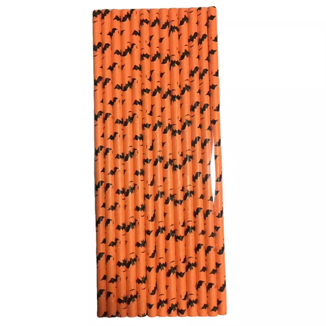 Degradable Disposable Yiwu Halloween Straw Paper Color Skull Party Dessert Pastry Decorative Beverage Suction