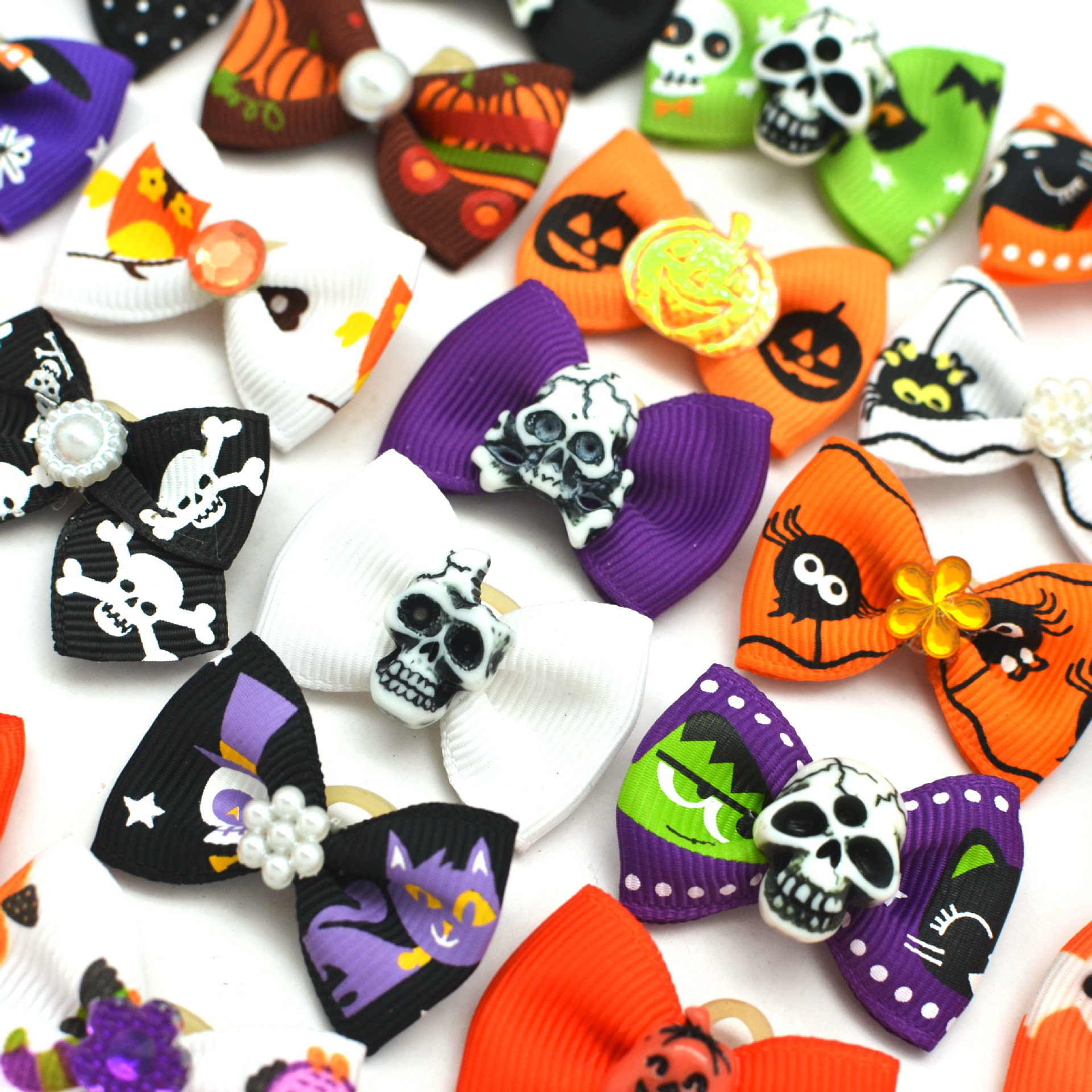 Cross-border Hot Sale Halloween Ghost Festival Pet Head Flower Rubber Tendon Clip Cute Pet Bow Headwear Bow Tie in stock