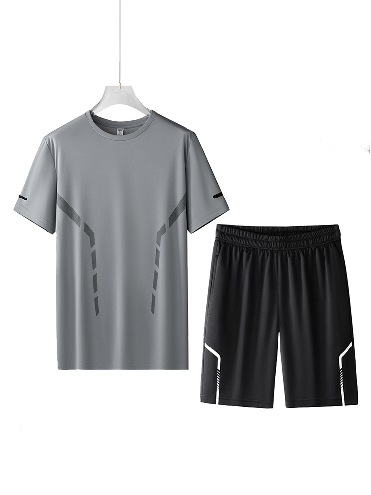 Спортивный костюм из льняного шелка для мужчин, летний, с коротким рукавом, быстросохнущий, свободный, контроль 68