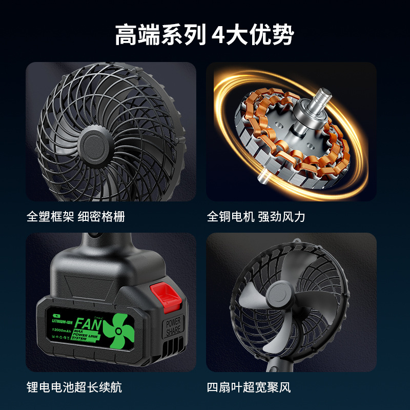 Wireless Lithium Battery Small Fan for Home and Camping, Pure Copper Motor, Micro-Sized, Strong Wind, Portable, Long-Lasting Battery Life, Outdoor Use