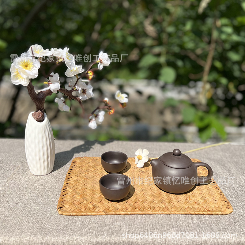 Seaweed Hand-woven Anti-scalding Placemat Vintage Coffee Table Mat Chinese Simple Straw Woven Bowl and Dish Tea Cup Mat Heat Insulation Mat