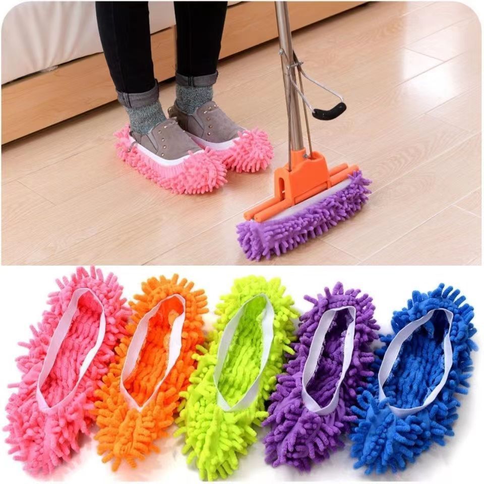 Factory wholesale floor cleaning removable and washable mop shoes chenille lazy mop shoes cover mop cover