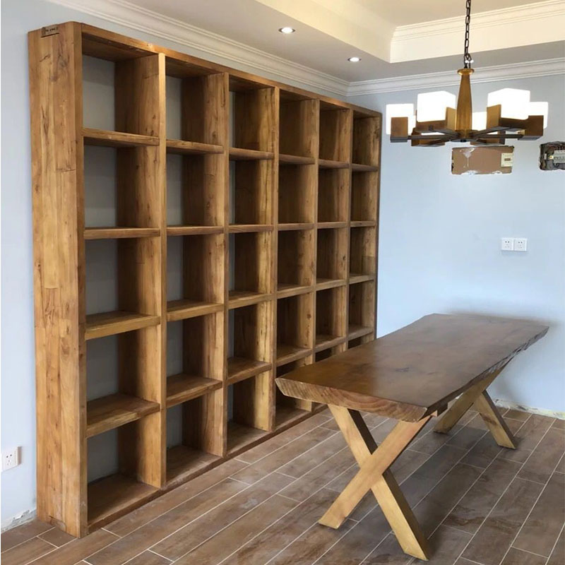 Wholesale old elm wood bookshelf new Chinese style Duobao Pavilion antique shelf solid wood bookcase lattice shelf full wall bookshelf