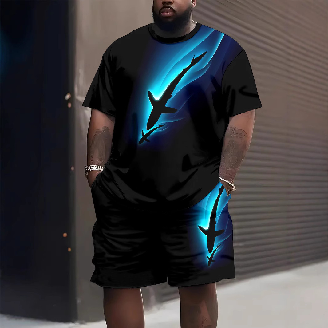 Temu Cross-border European and American Fashion T-shirt Shorts suit 3D Digital Printing Street Loose Casual Beach suit