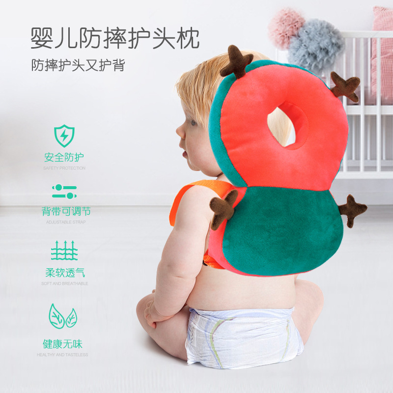 Amazon Baby Anti-Fall Pillow Baby Toddler Practice Reclining Protective Cartoon Head Pillow Breathable Pillow Cushion 0-3
