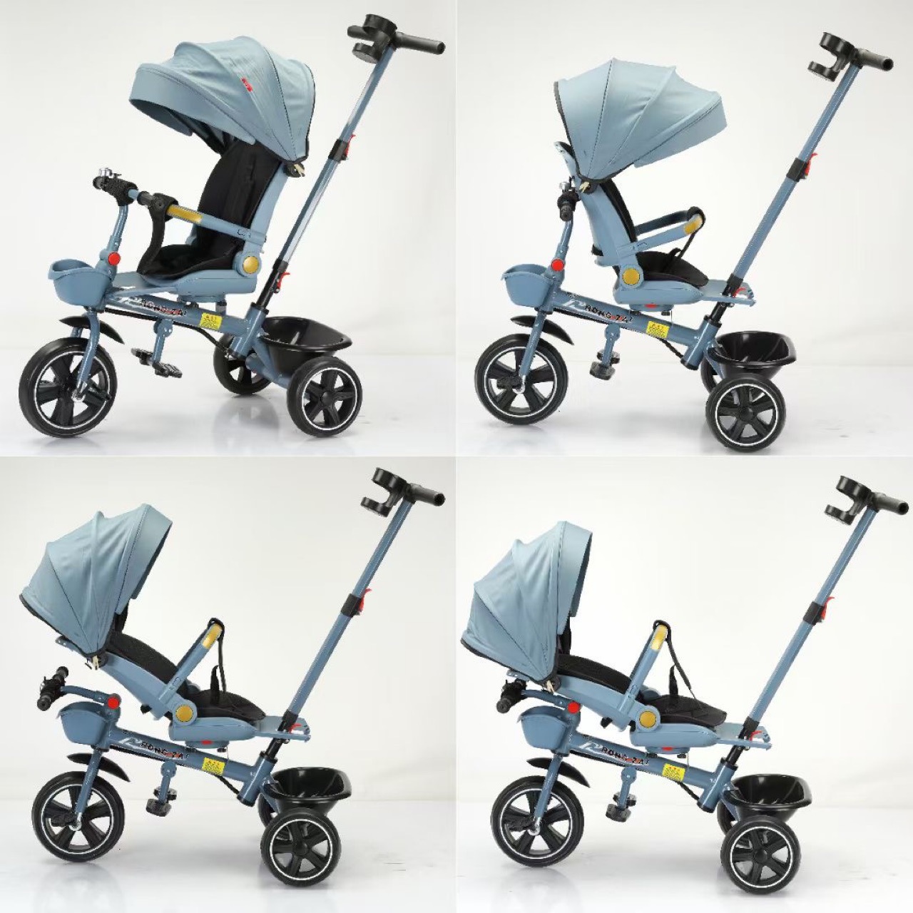 Складная четырехколесная легкая коляска с поворотным механизмом, двухсторонняя, с одним нажатием