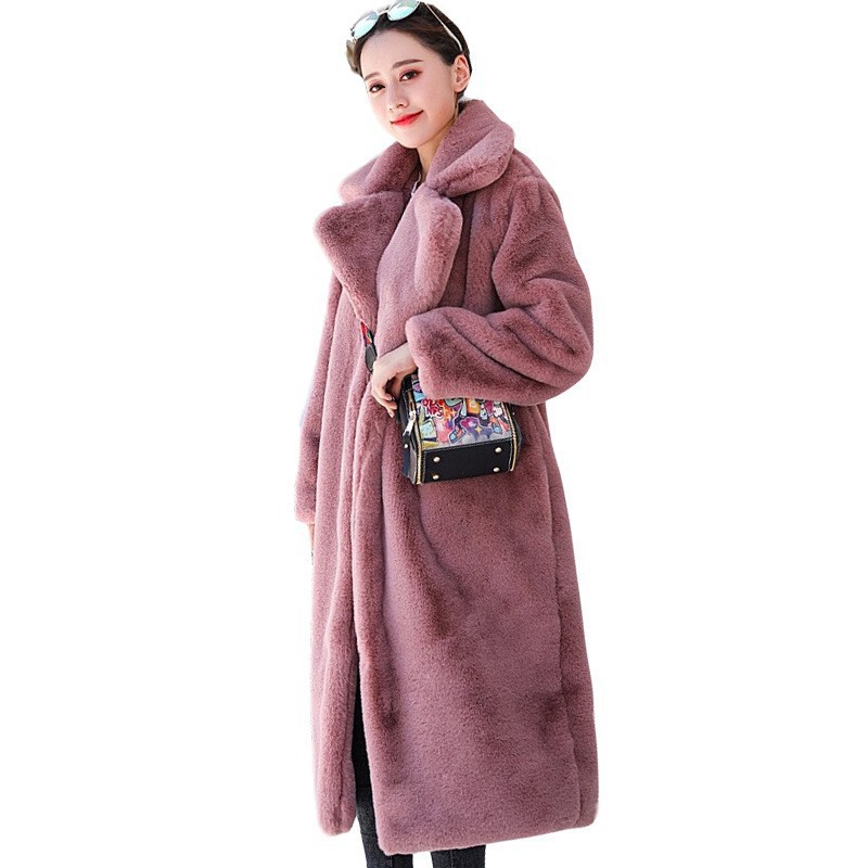 2024 AliExpress winter fashion new high quality imitation fur long coat women with cotton warm mink cashmere exterior