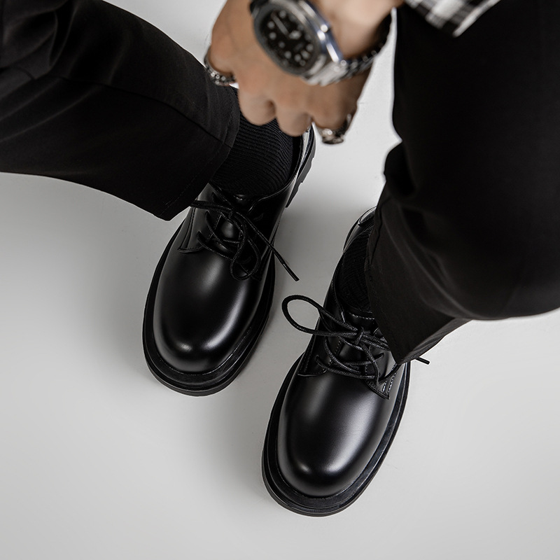 2024 Derby Shoes Men's Low-top Martin Boots British Style Round Toe Shoes Black Workwear Shoes Platform Casual Leather Shoes