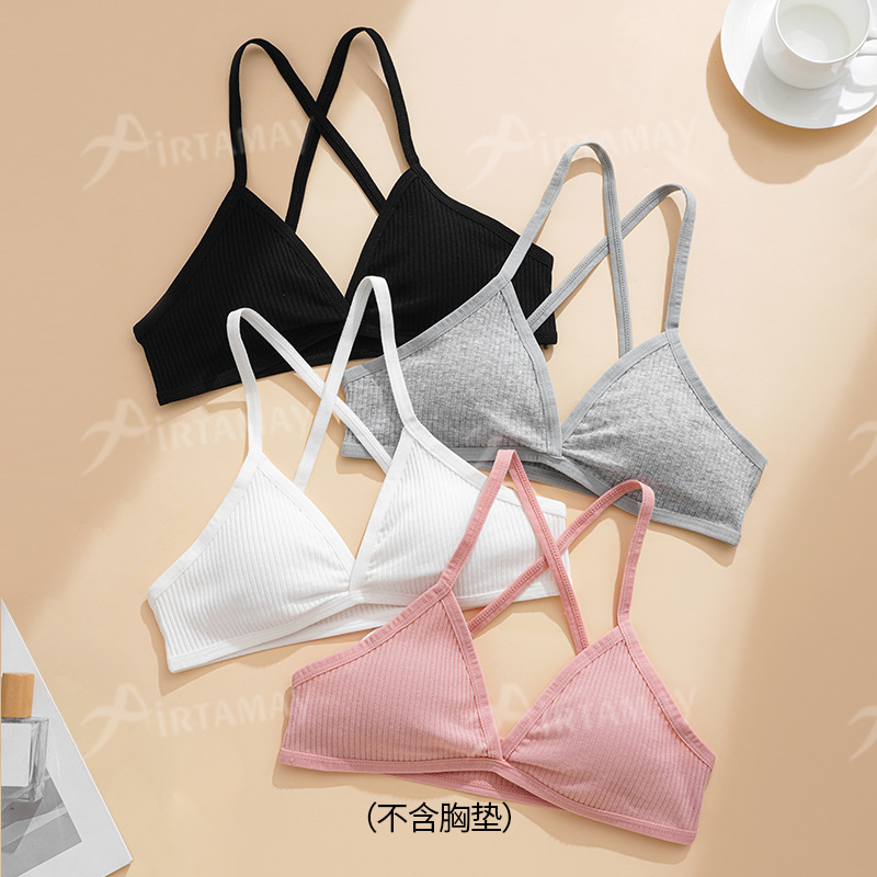 European and American Women's Sexy Fashion Detachable Breathable Thread Cotton No Steel Ring Thin Strap Cross Fitness Yoga Bra for Women