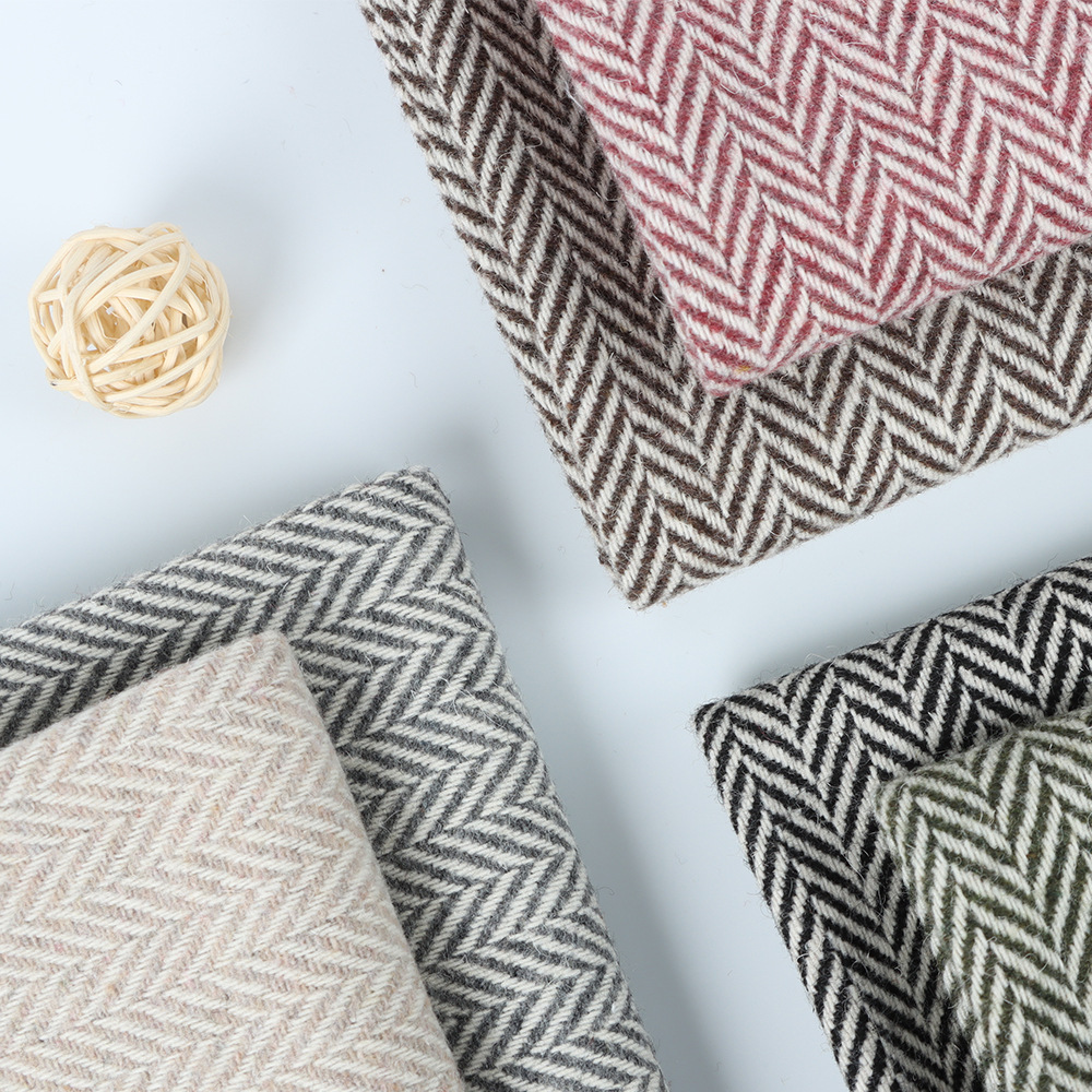 In-Stock Herringbone Wool Coat Coarse Wool Suit Fabric Fashion Women's Dress Casual Coat Fabric