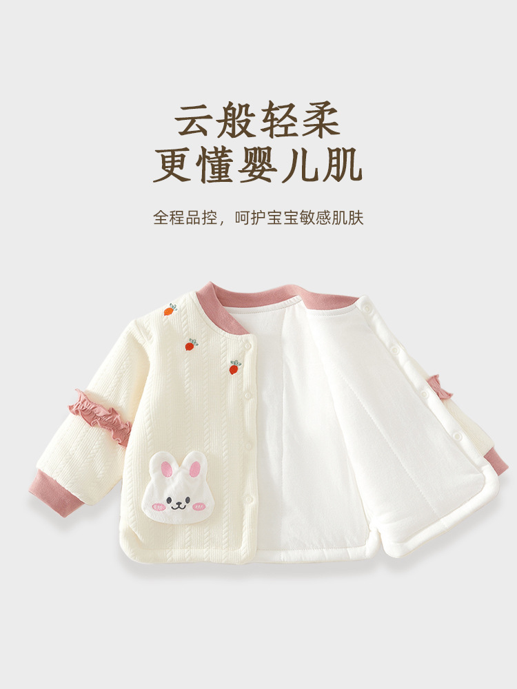 Baby warm coat single piece baby girl autumn and winter cotton padded top thick cotton home clothing 0-2 years old cotton-padded jacket 120 grams