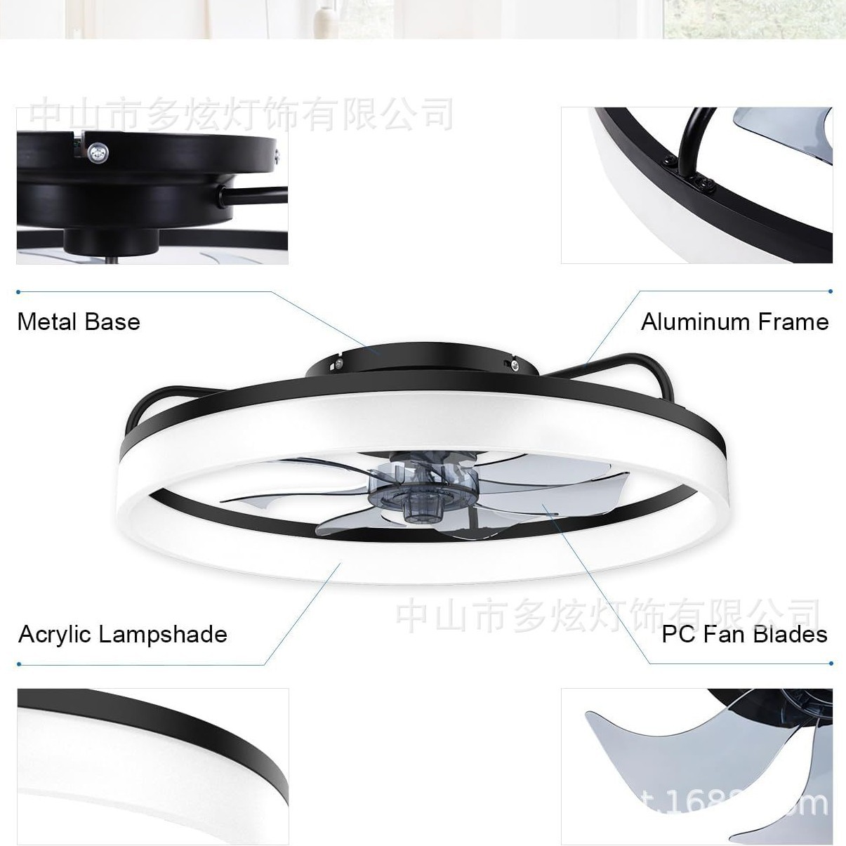 Zhongshan Factory New Model Ul Certified Amazon Bedroom Fan Light Modern Minimalist Bedroom Ceiling Light Dining Room 110V