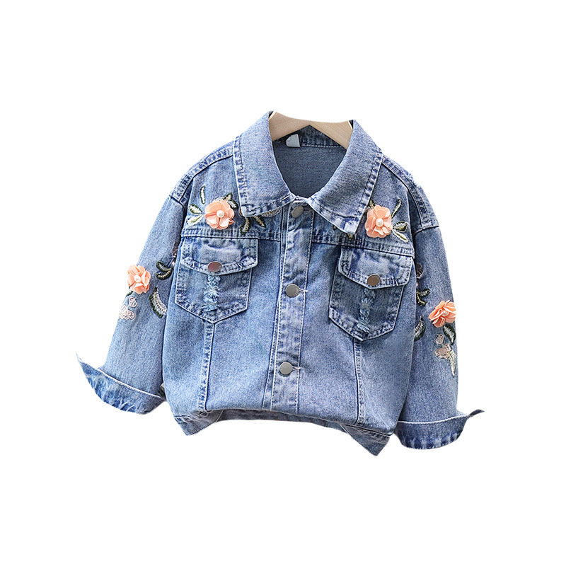 Children's Outwears 2025 Autumn New Style Girls' Fashionable Embroidered Outer Wear Small, Medium and Large Kidsren's Spring & Fall Denim Tops