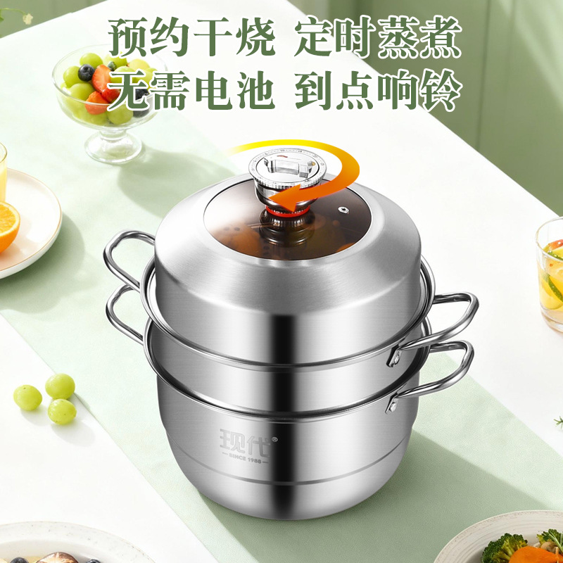 Yuedis Direct Supply Modern Platinum Cooker Double-Handle Thickened Stainless Steel Steamer Household Double-Layer Soup Pot Cross-Border