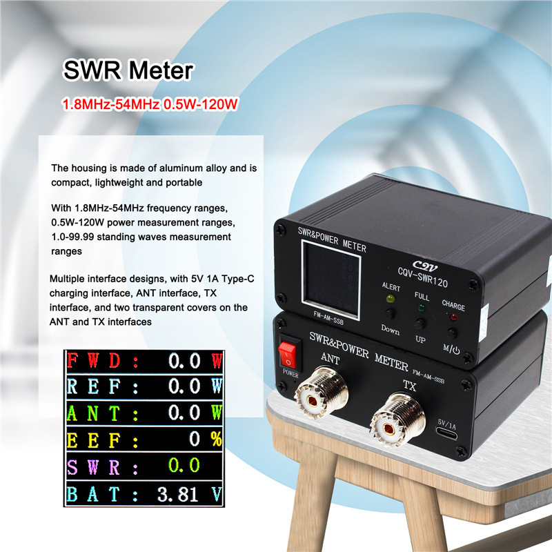 Cqv-Swr120 120W Color Screen Digital Power Standing Wave Meter Alarm Function Fm-Am-Ssb