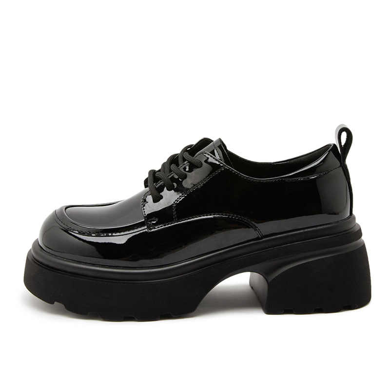 Thick-soled leather shoes women's British style 2025 spring new lace-up round toe single-layer shoes thick-soled soft-soled loafers