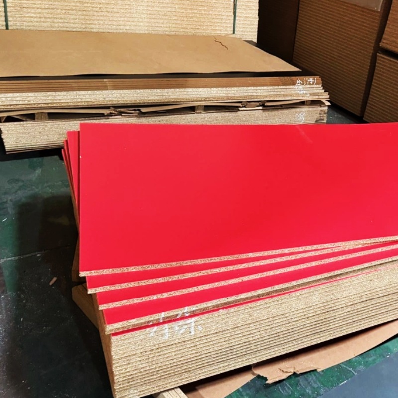 Solid Wood Particle Board Chinese Red Red Veneer Paint-Free Board Colorful 15mm E1 Grade Wardrobe Melamine Particle Board